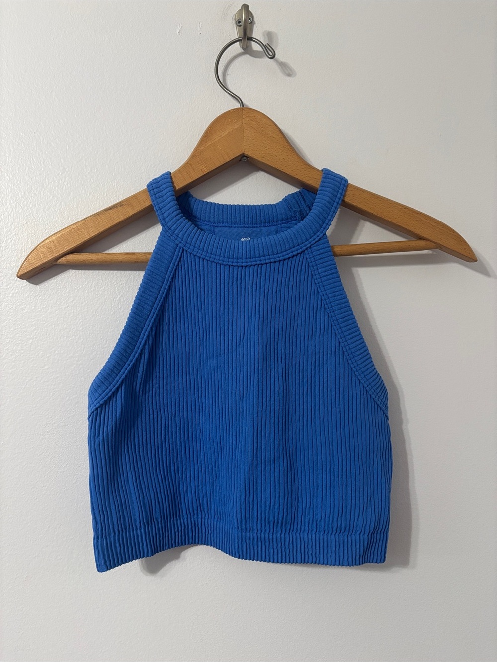 aerie Cobalt Ribbed High-Neck Crop Tank